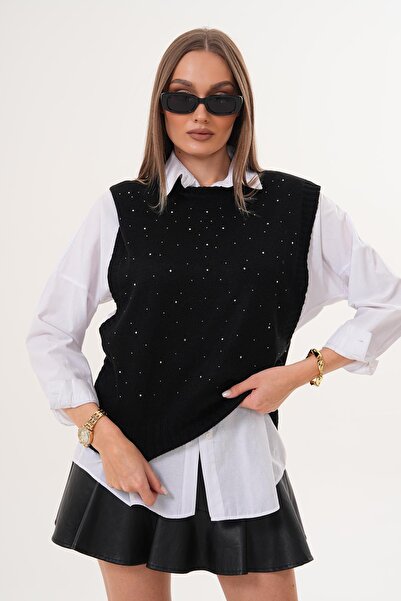 ŞİMAL Women's Stone Embroidery Detailed Knitwear Knitted Sweater 255167 -