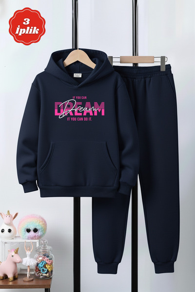 YA KO KİDS Σετ κοριτσίστικη φόρμα με κουκούλα με 3 νήματα, χειμερινή τσέπη κα...