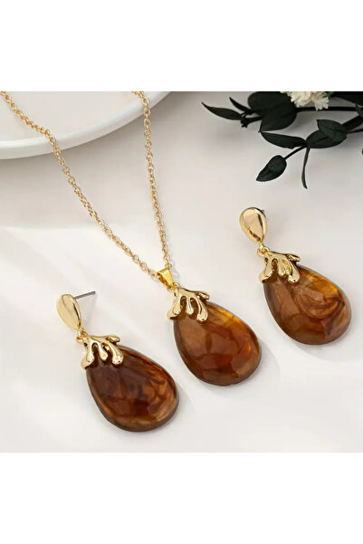 set.up Damla Model Amber Necklace Earring Set