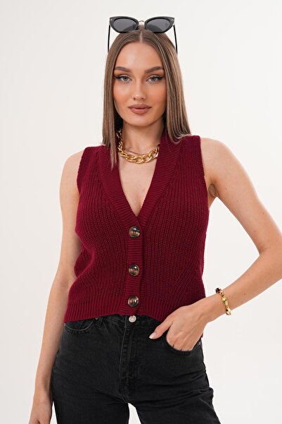 ŞİMAL Women's Button Closure Thessaloniki Knitted Vest 255183 -
