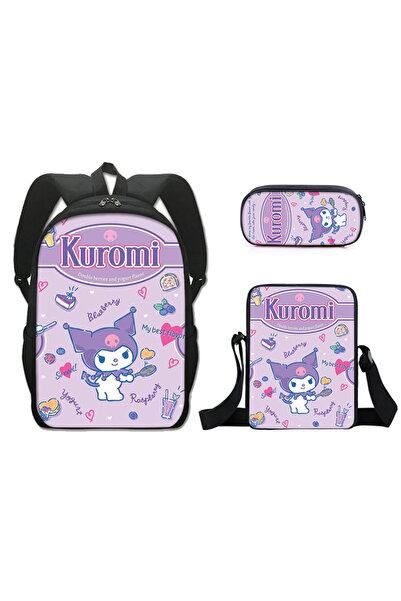 NO BRAND Kuromi Student Backpack, 3-Piece Set, 30x13x40cm, Purple