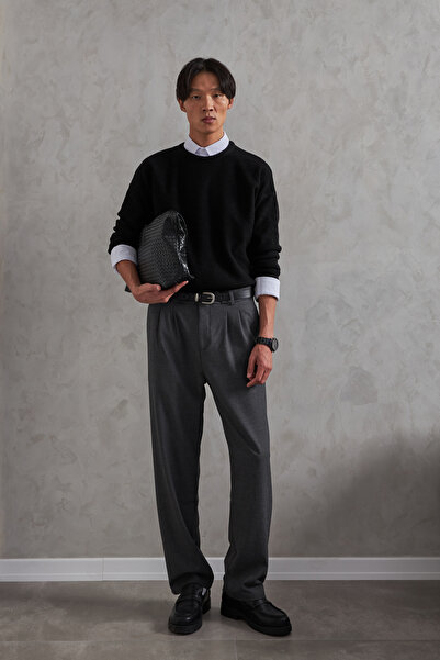 HYMAN Ανδρικό πουλόβερ με λαιμόκοψη oversized με αντίστροφο πλεκτό σχέδιο