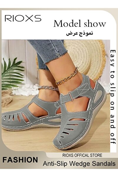 RIOXS Women's Hollow Roman Wedge Sandals Round Open Toe Sandals Summer Comfor...