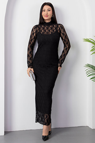 PULLIMM Рокля с дълъг ръкав и дантела и стояща яка DKS1362