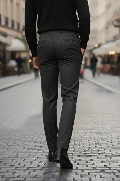 NAZEF Slim Fit Side Pocket 80% Wool Anthracite Classic Winter Fabric Trousers