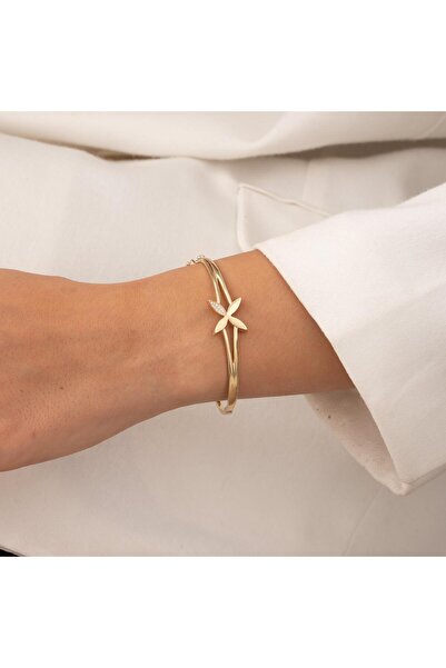 hakan mücevherat Taşlı Çiçek 14 Ayar Altın Kelepçe