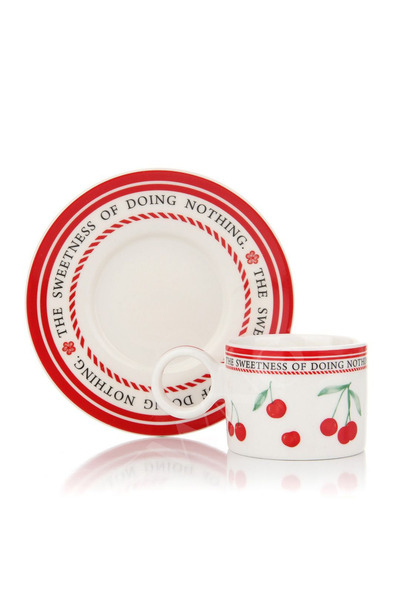 NEWNOW Cherrybliss 2-Piece Porcelain Coffee Cup Set – Cherry Pattern, Premium...