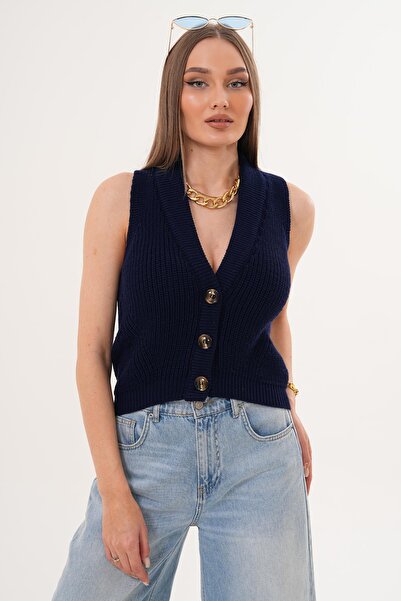 ŞİMAL Women's Button Closure Thessaloniki Knitted Vest 255183 -