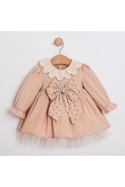 Little Ya Ya Love ROSSELLA Kız Bebek Puantiyeli Fiyonk Detay Kadife Elbise