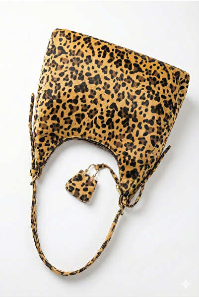 KISCHE Women's Shoulder Bag Suede Leopard Print Casual Lined Zippered Adjustable Charmlı Lisa
