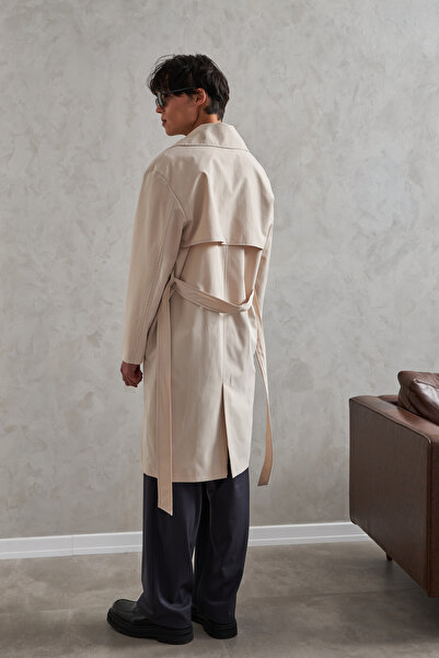 HYMAN Men's Double-Breasted Collar Oversized Trench Coat