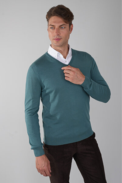 Bisse Men's Basic V-Neck Knitwear Mint