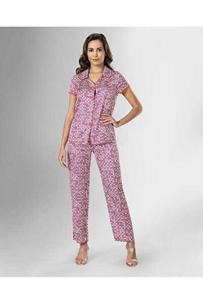 Loriva Premium Patterned Satin Women's Pajama Set – Soft Textured, Button-Up ...