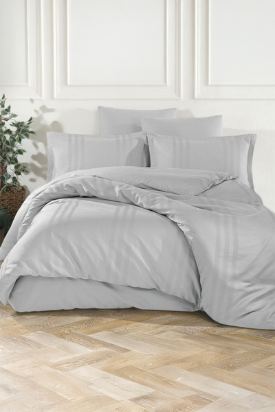 Clasy Melkor Light Gray Double 100% Cotton Duvet Cover Set