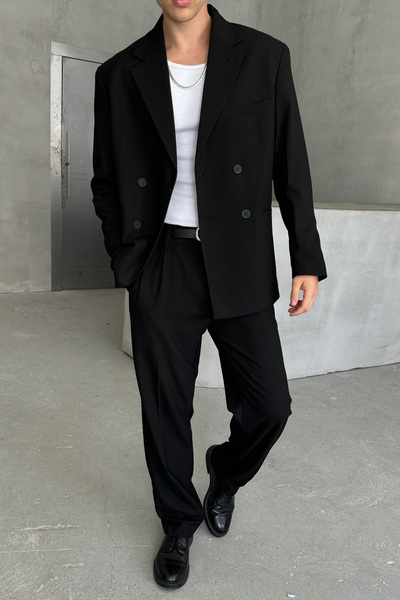 HYMAN Men's Oversize Comfortable Fit Double Breasted Suit