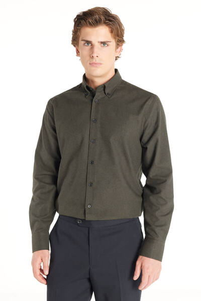 Ted Baker KOYU HAKİ FLANEL COMFORT FİT GÖMLEK