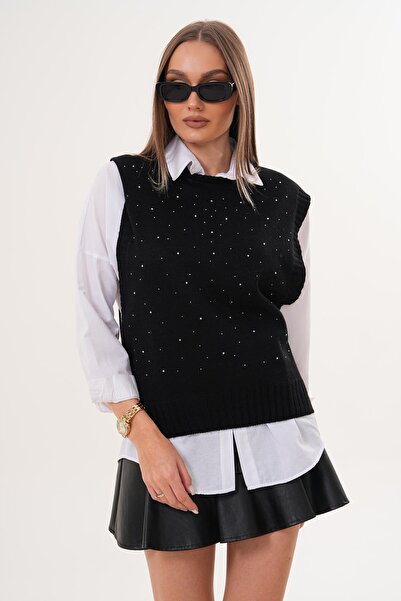 ŞİMAL Women's Stone Embroidery Detailed Knitwear Knitted Sweater 255167 -