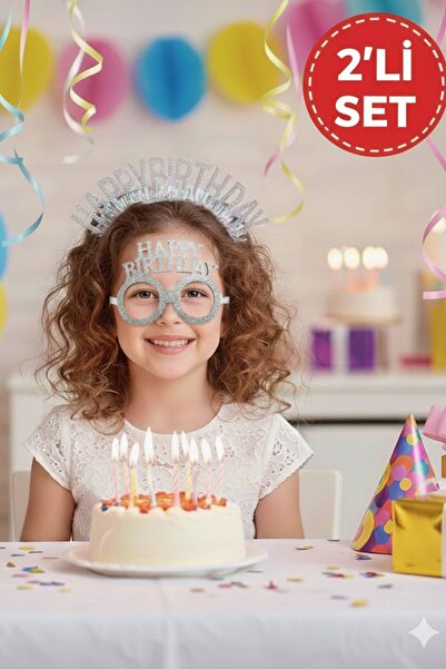 TOYFEST Срібний набір «З Днем народження» з блискітками: корона та окуляри – ...