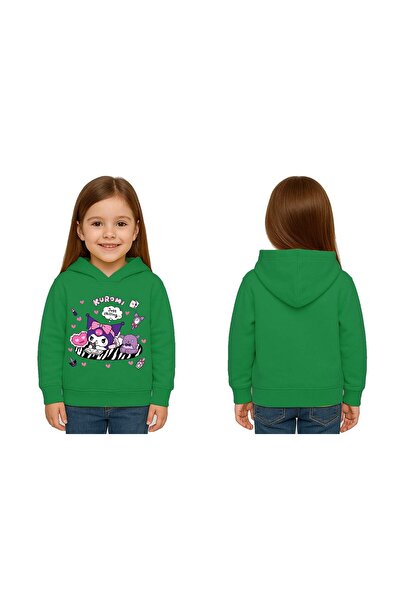SEDİRLİ Unisex Printed Children's Swaetshirt Hooded 3 Thread Ş Fleece-Lined Kuromi Printed
