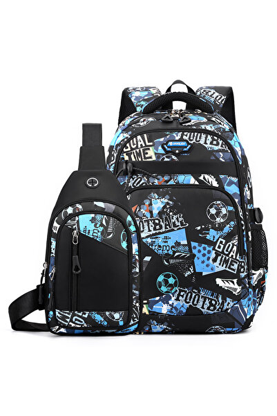 NO BRAND Men's Backpack Set (Backpack + Chest Bag), Large Capacity, Blue, 34x...