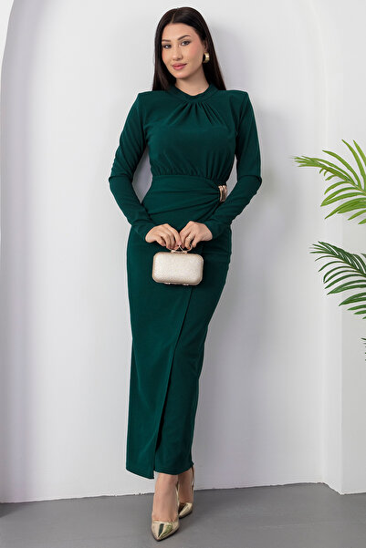 PULLIMM Φόρεμα με μακρύ μανίκι με λαιμόκοψη και αγκράφα GRS3855