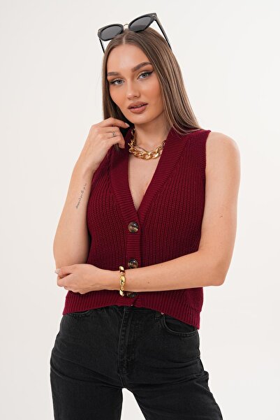 ŞİMAL Women's Button Closure Thessaloniki Knitted Vest 255183 -