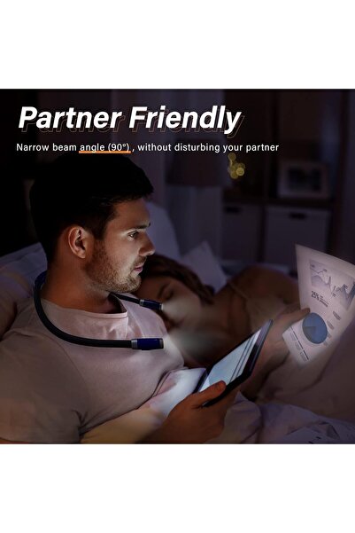 AZONEE مصباح قراءة LED قابل لإعادة الشحن للرقبة، 3 مستويات سطوع، أذرع سيليكون...