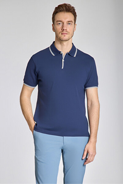 Bisse Men's Polo Neck Buttoned Tshirt Navy Blue