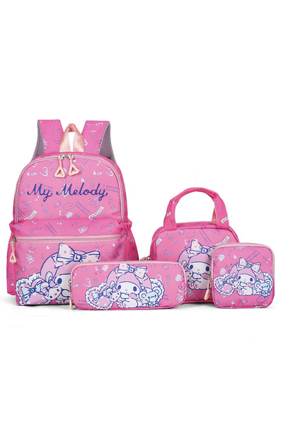 NO BRAND Melody Children's Backpack, 4-Piece Set, 26x12x34cm, Pink