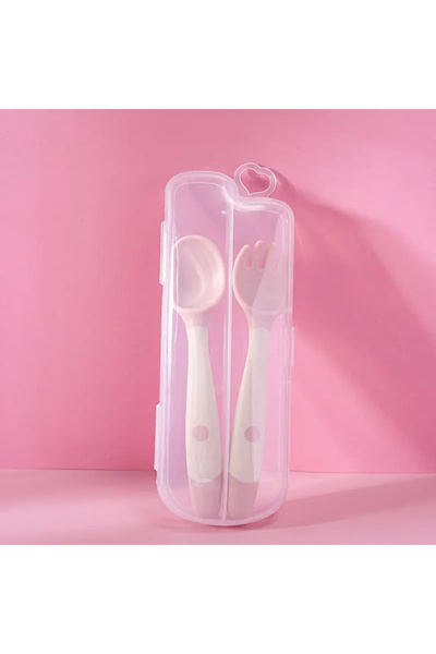 Choice طقم شوكة وملعقة صندوق قابل للثني ملتوي للأطفال طقم شوكة وملعقة لتعلم الأكل أدوات مائدة تدريب من السيليكون