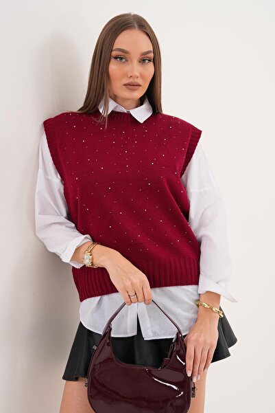 ŞİMAL Women's Stone Embroidery Detailed Knitwear Knitted Sweater 255167 -