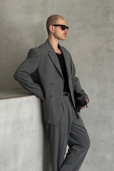 HYMAN Men's Oversize Comfortable Fit Double Breasted Suit