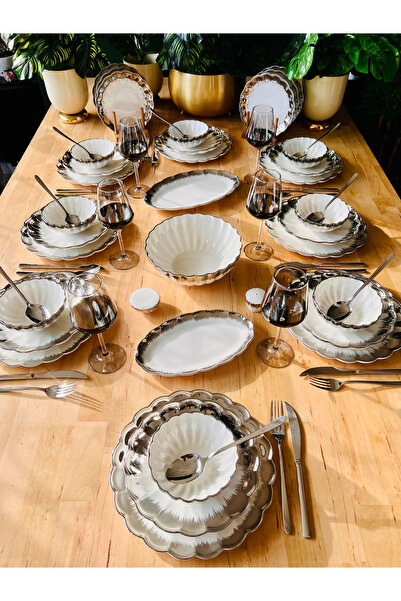 CASA DE BELLA Mary Silver 29 Parça 6 Kişilik Porselen Yemek Takımı