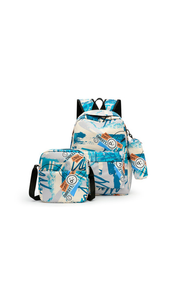 NO BRAND حقيبة ظهر للطلاب، طقم من 3 قطع، أزرق مخضر، 29×13×43 سم، حقيبة-73