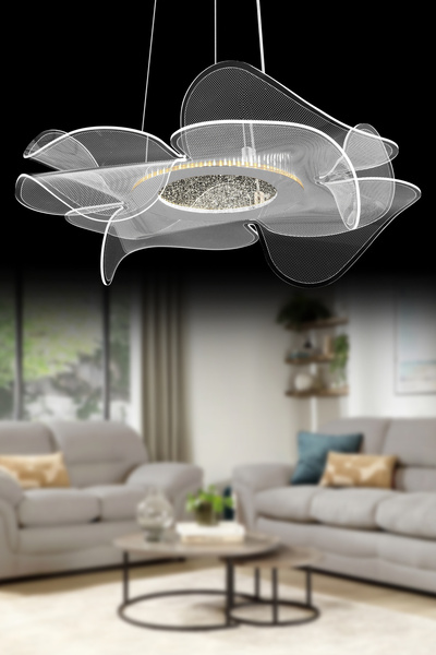 İstanbul Avize Nergis 40 cm Lüx Led Gümüş Kumandalı 3 Renk Modern Ledli Avize