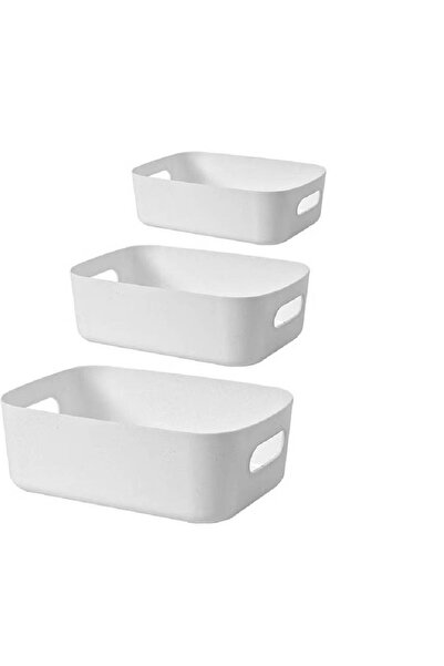 NKX 3 Pcs Multi Size Rectangular Desktop Storage Box Set for Office, Kitchen and Cosmetics