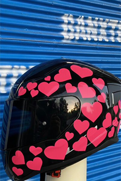 Banxtre Kask-Motor-Araba için Pembe Kalpli Sticker Etiket Seti
