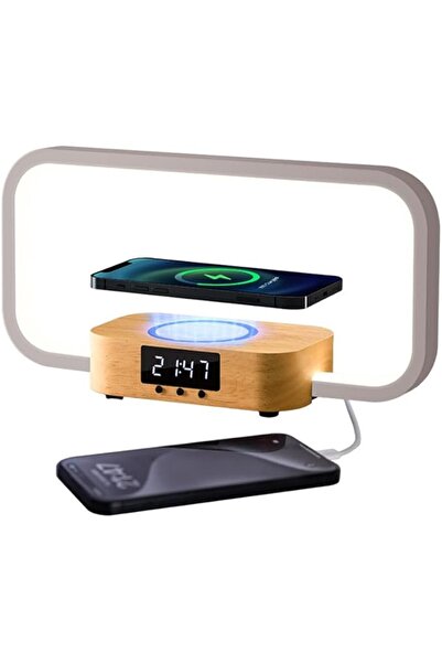AZONEE Modern Table Lamp with Wireless Charger, USB Port, Clock