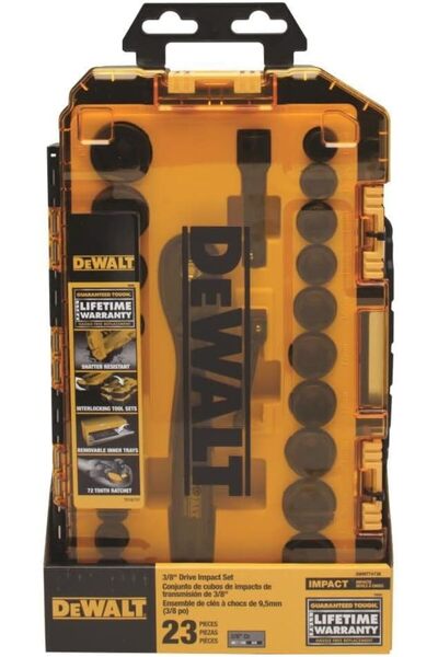 Dewalt طقم مقابس صدمات، ٢٣ قطعة، محرك ٣/٨ بوصة (متري/SAE) (DWMT74738)