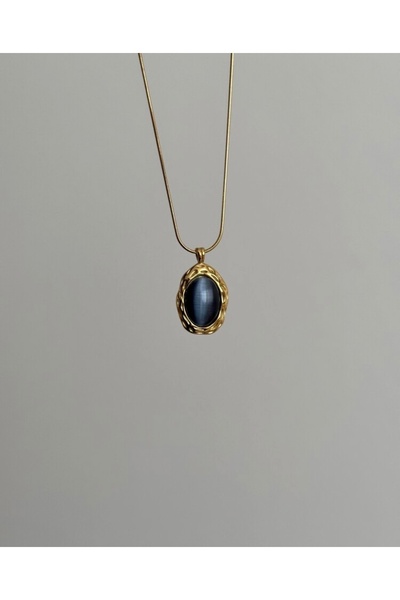 Ephyra قلادة من الفولاذ باللون الذهبي مع حجر أزرق داكن