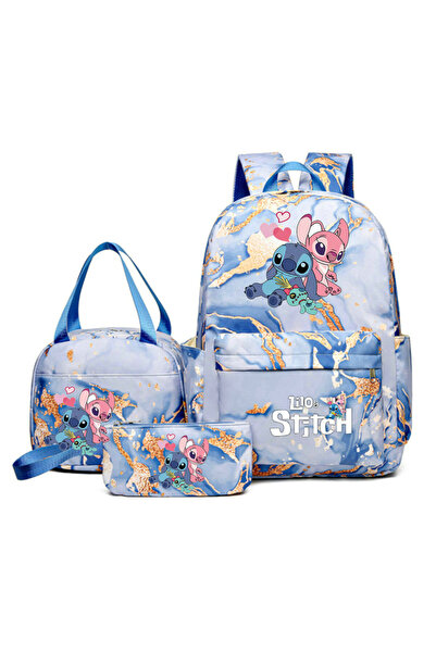 NO BRAND حقيبة ظهر ستيتش للطلاب، طقم من 3 قطع، وردي، 31×15×43 سم، حقيبة رقم 62