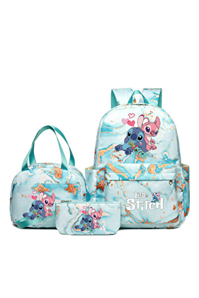 NO BRAND حقيبة ظهر ستيتش للطلاب، طقم من 3 قطع، وردي، 31×15×43، حقيبة - 60