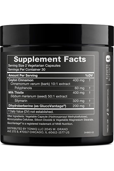 Toniiq Dihydroberberine Supplement - Ultra High Potency 1,000mg with GlucoVantage, Ceylon Cinnamon & Milk T