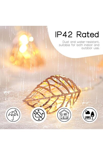 KASTWAVE Gold Leaf Fairy Lights, 3D Metal Leaf String Lights 20 LED USB Powered, 3m Waterproof