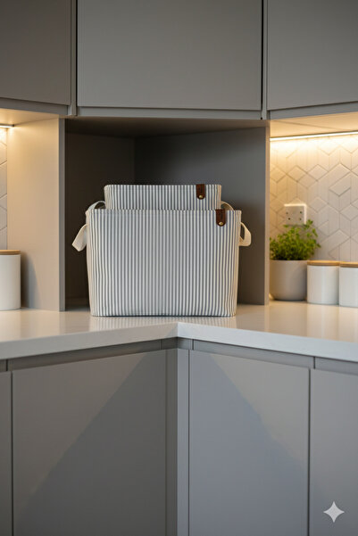 HomyJRs Gray Striped Multi-Purpose Closet Toy Storage Box Basket Organizer 2-Piece 18X22X30-37X27X25