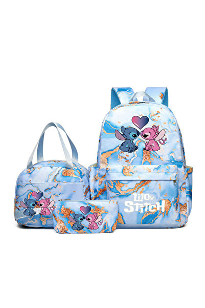 NO BRAND حقيبة ظهر ستيتش للطلاب، طقم من 3 قطع، وردي، 31×15×43، حقيبة رقم 57