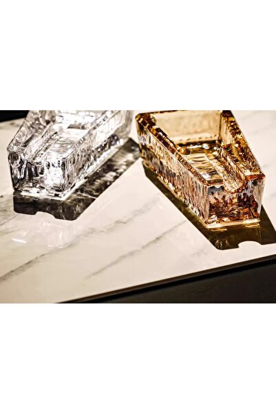 Hemingway منفضة سجائر مزخرفة ثقيلة الوزن من زجاج الكريستال للسيجار، بلمسة نهائية ذهبية فاخرة (أبيض)