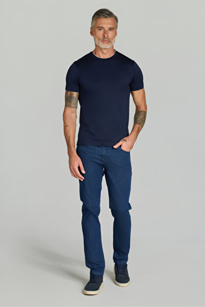 Bisse Crew Neck Navy Blue Men's Cotton T-Shirt