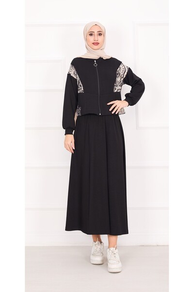 Esre Store 21130 - Garni Detailed Cropped Skirt Set Black