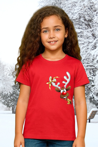 Windy Island Unisex Girls/Boys Crew Neck 100% Cotton'Christmas Themed Deer' Printed T-Shirt